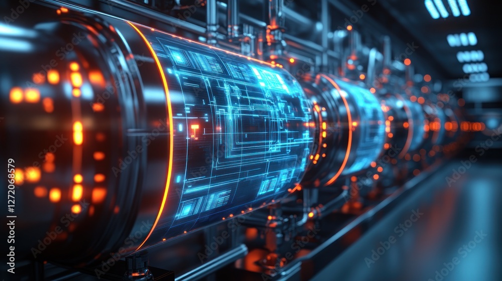 Fototapeta premium Futuristic industrial tubes with digital displays