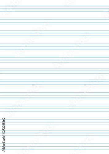 Graph paper. Printable grid paper with stave on a white background. A blank music sheet paper with staff. Geometric pattern for composition, education, school. Realistic lined paper blank size A4.