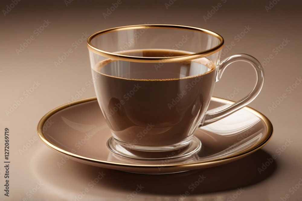 cup of coffee on transparent glass mug with golden ribbed cup of coffee on transparent glass mug with golden ribbed