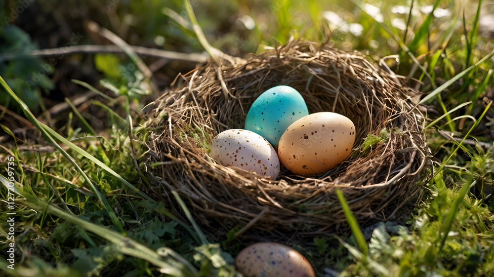 A basket overflowing with colorful Easter eggs, symbolizing joy and celebration A basket overflowing with colorful Easter eggs, symbolizing joy and celebration