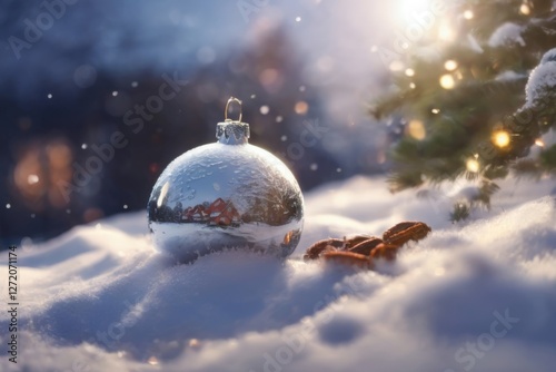 christmas ball on snow