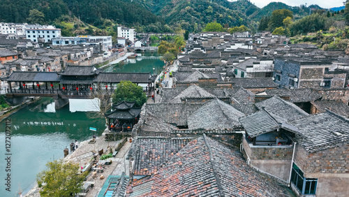 Aerial photography of beautiful ancient towns and ancient buildings