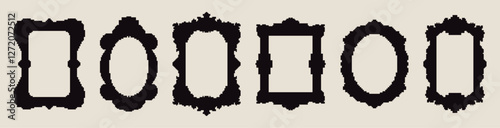 Set of gothic pixel frames. Ornate borders in a retro 8-bit style. Perfect for vintage horror, dark aesthetics, game design, Halloween graphics, creepy posters.