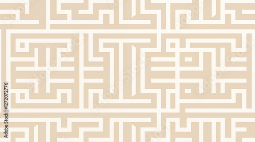 intricate beige and white maze pattern background with complex paths and corridors, perfect for puzzles, games, and creative projects