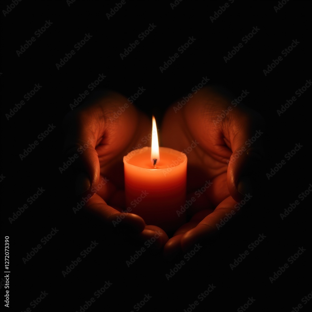 Glowing Candle Light Held Carefully in Hands Glowing Candle Light Held Carefully in Hands