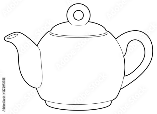 Teapot. Ceramic teapot for tea. Coloring page. Black outline.	