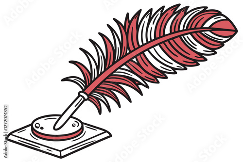 80 vibrant red feather duster, symmetrical spiky design, modern art sculpture, transparent base, minimalist aesthetic, high contrast, studio lighting, white background, conceptual photography, macro d