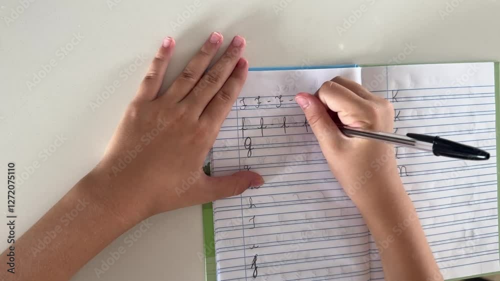 estudando escrevendo em caderno de caligrafia 