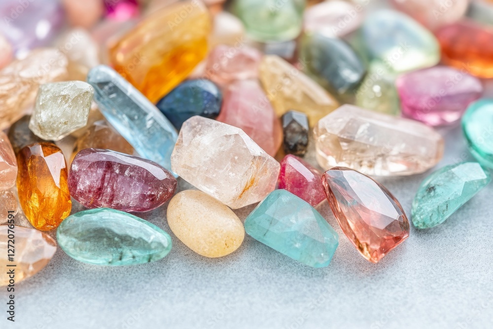 A tourmaline stones scattered on a smooth surface. Generative AI A tourmaline stones scattered on a smooth surface. Generative AI