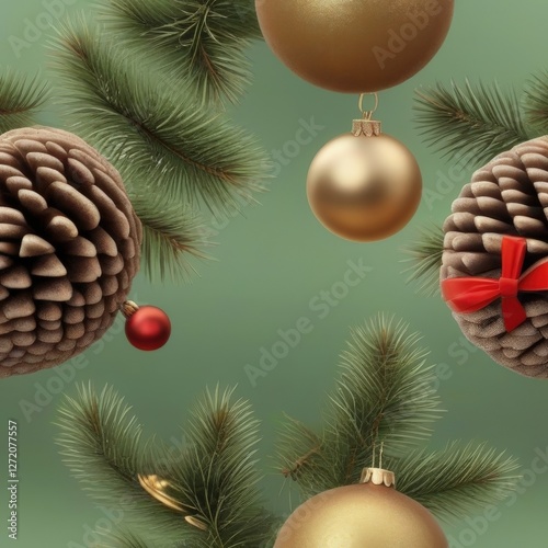 christmas tree branches with cones