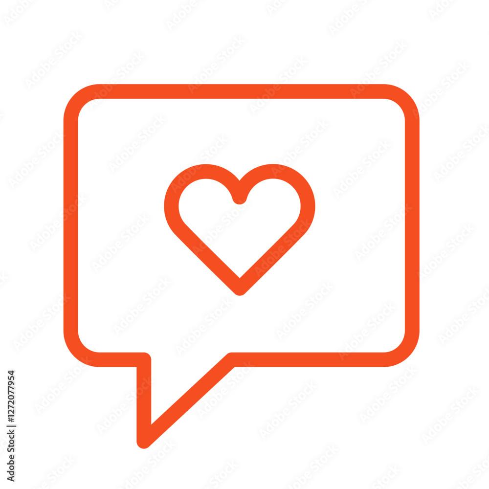 Line icon illustration of a speech bubble with a heart symbol representing love and communication Line icon illustration of a speech bubble with a heart symbol representing love and communication