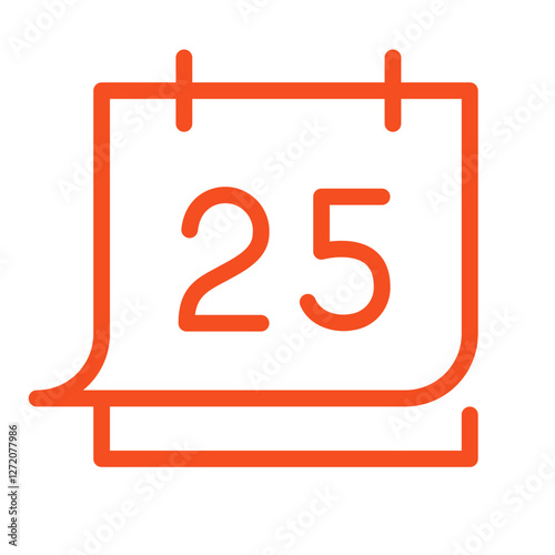 Simple line icon illustration of a calendar with the date 25 clearly indicated