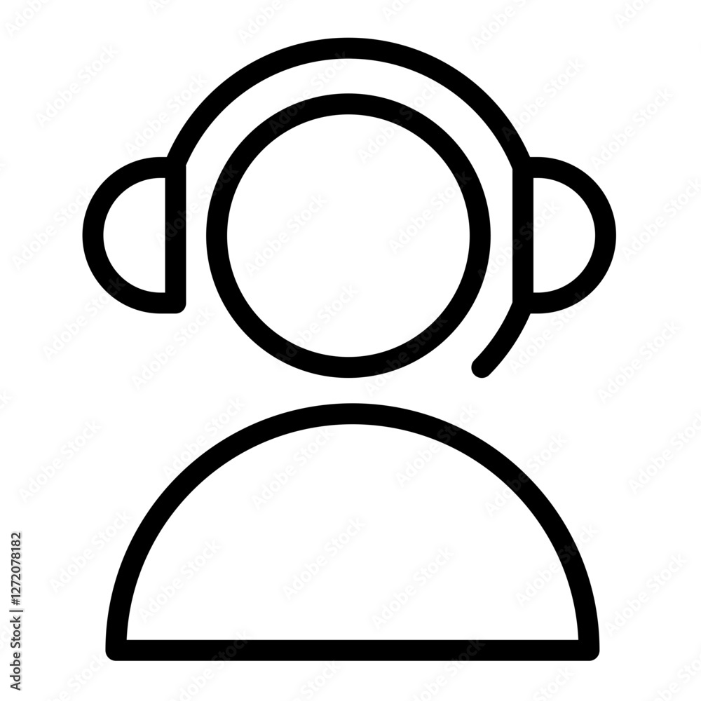 Line icon vector illustration of a person wearing a headset for customer support or online communication Line icon vector illustration of a person wearing a headset for customer support or online communication