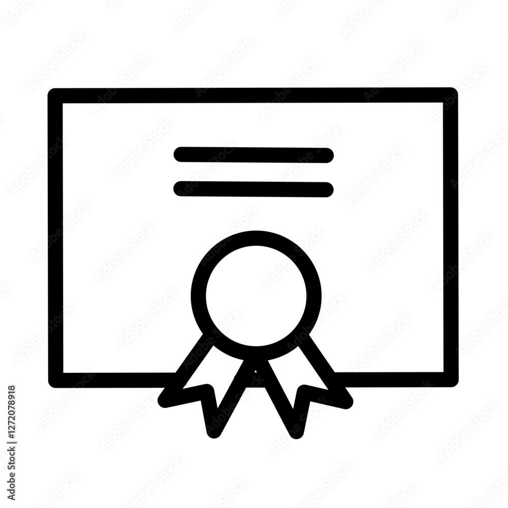 Certificate icon featuring a line design with a ribbon and seal representing achievement and recognition in education or training Certificate icon featuring a line design with a ribbon and seal representing achievement and recognition in education or training