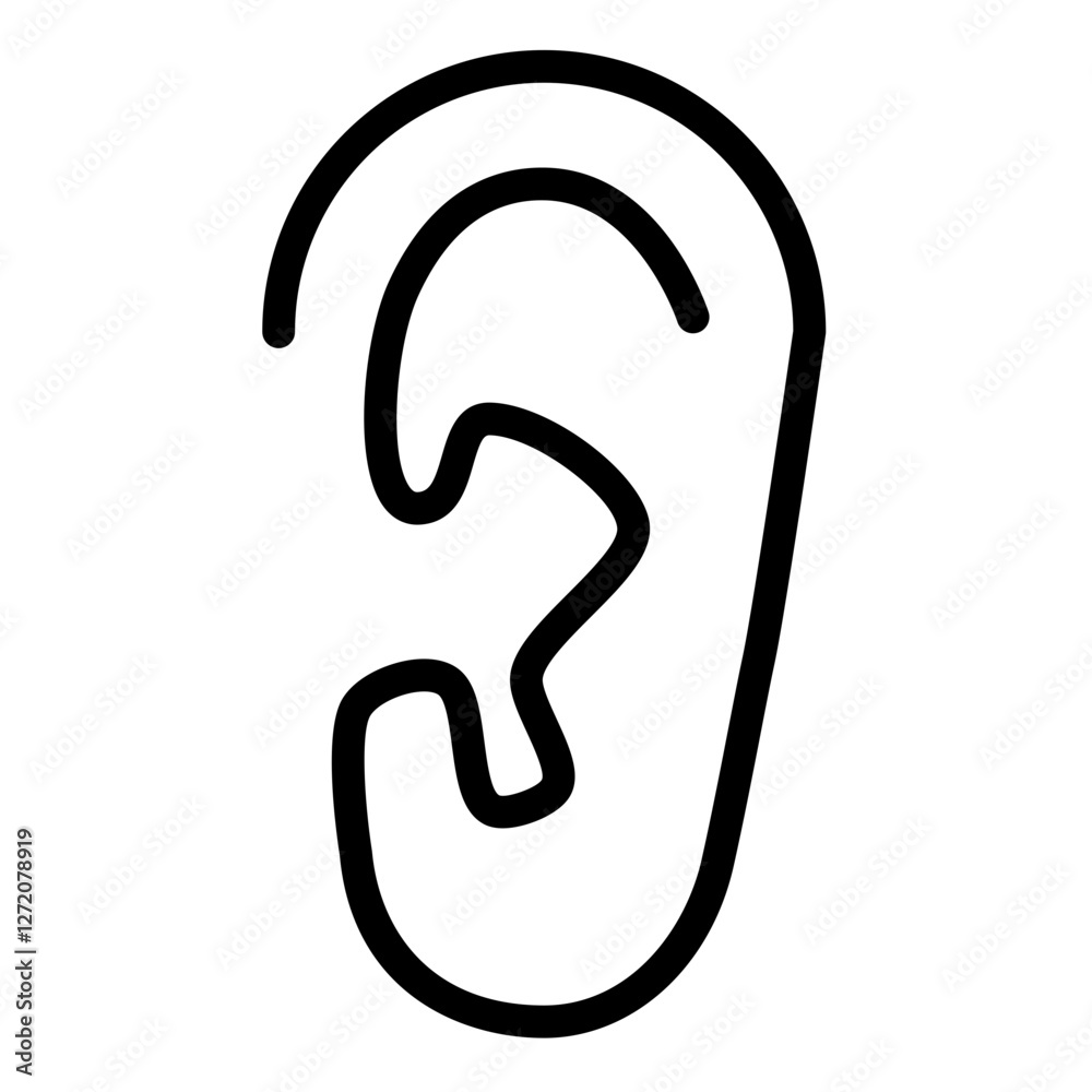 Line icon vector illustration of a human ear emphasizing shape and detail for design purposes Line icon vector illustration of a human ear emphasizing shape and detail for design purposes