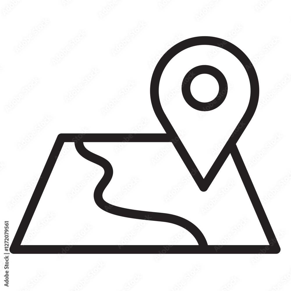Line icon vector illustration depicting a location marker on a map representing navigation and exploration activities