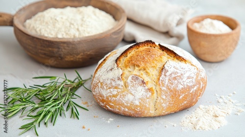 Wallpaper Mural Rustic sourdough bread, flour, rosemary; baking ingredients Torontodigital.ca