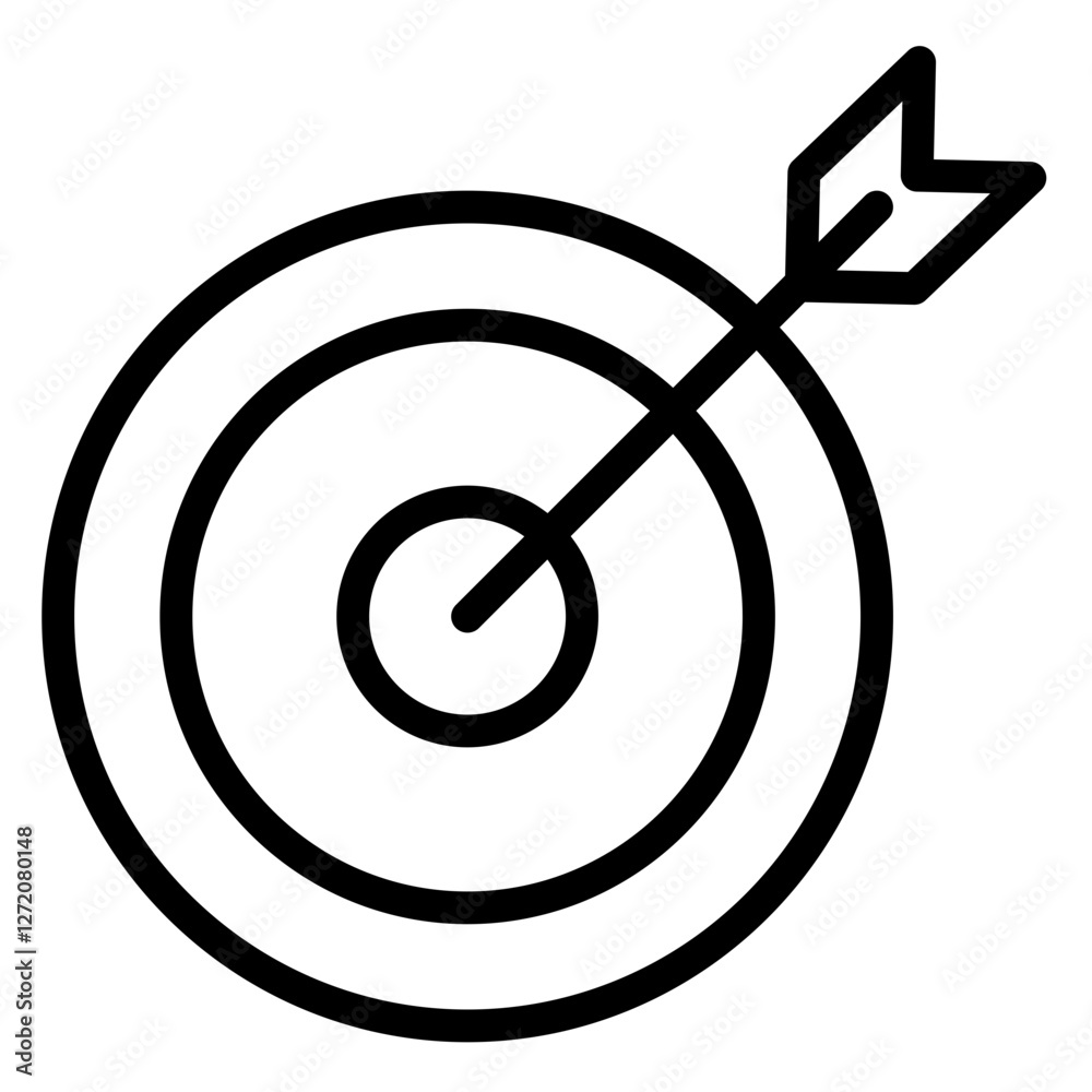 Vector illustration features a line icon of a target with an arrow striking the center to represent achieving goals or success Vector illustration features a line icon of a target with an arrow striking the center to represent achieving goals or success