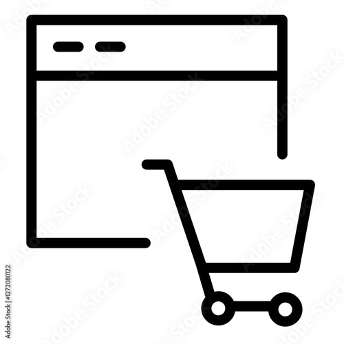 Icon representation of digital shopping cart with browser window for online shopping experience