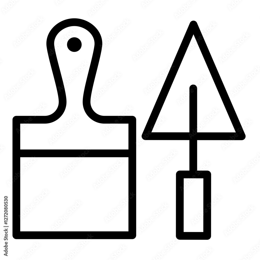 Line icon vector illustration featuring a paintbrush and a trowel for construction and artistic activities Line icon vector illustration featuring a paintbrush and a trowel for construction and artistic activities