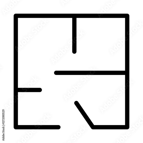 Line icon vector illustration of a simple floor plan layout for a residential building with distinct rooms and spaces