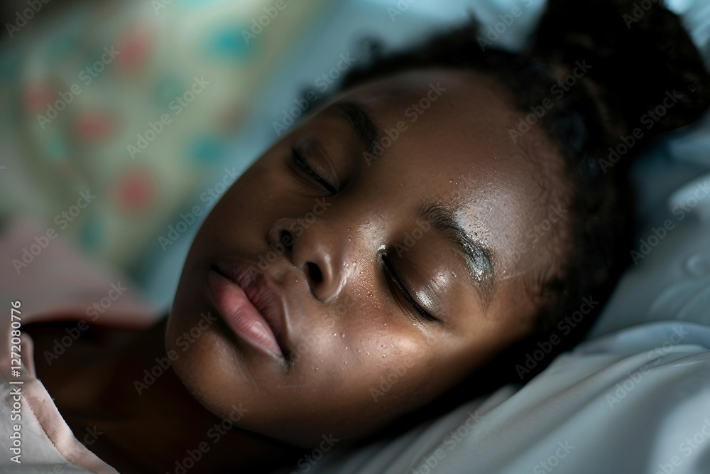 Smiling survival Child Resting in Hospital Bed, Representing Pediatric Healthcare, Generative AI Smiling survival Child Resting in Hospital Bed, Representing Pediatric Healthcare, Generative AI