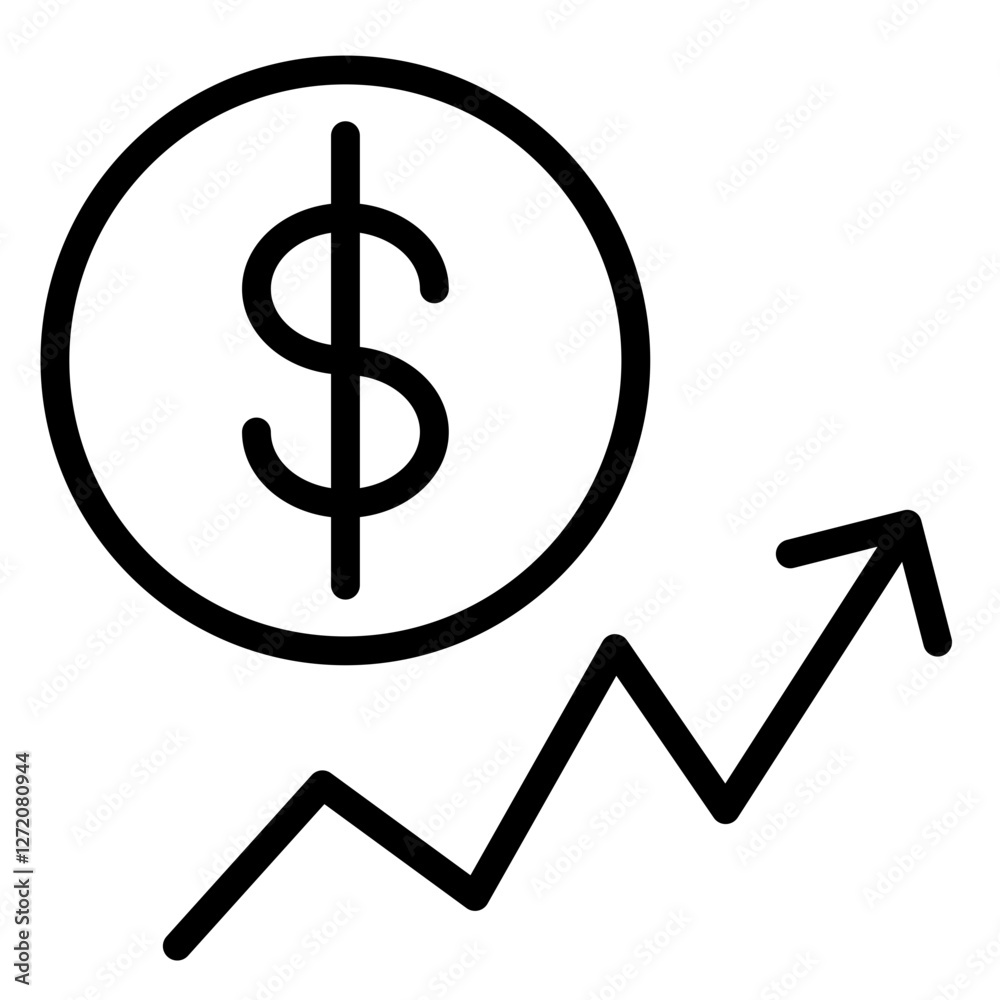 Dollar sign and upward trend line icon representing financial growth and investment strategies Dollar sign and upward trend line icon representing financial growth and investment strategies