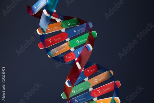 DNA structure model on dark background, closeup