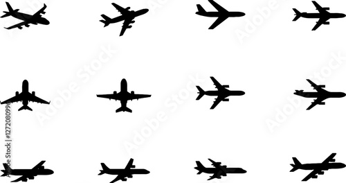 Airplane icon set vector on a transparent background
