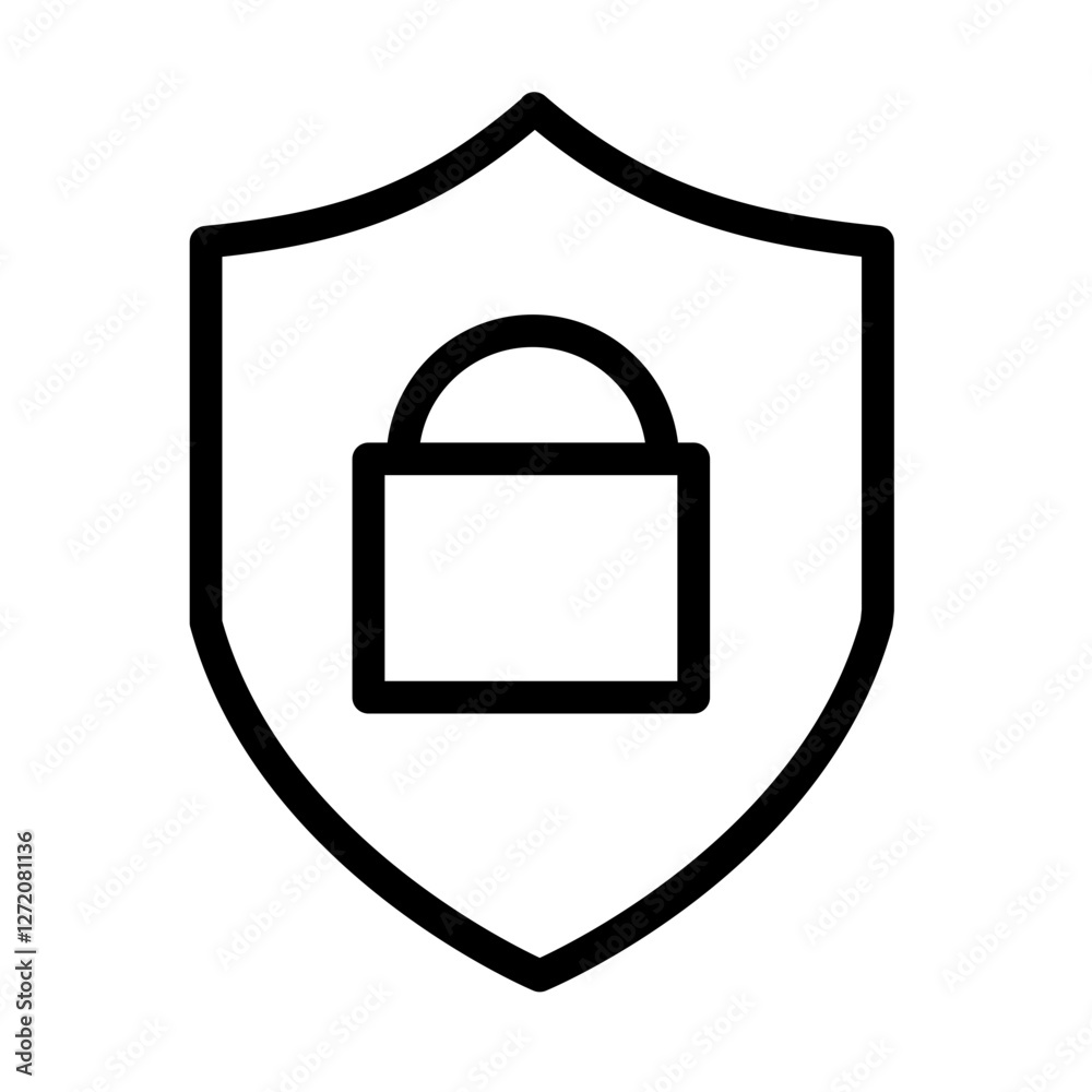 Shield with padlock symbol illustrating security and protection concept in a simple line icon style Shield with padlock symbol illustrating security and protection concept in a simple line icon style