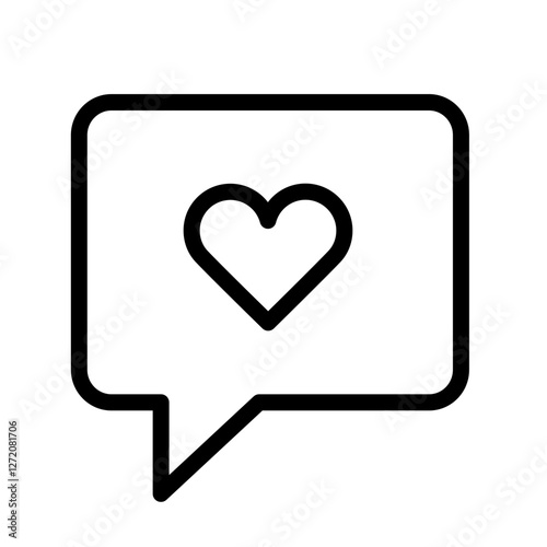 Simple line art illustration of a speech bubble with a heart symbol representing love and communication