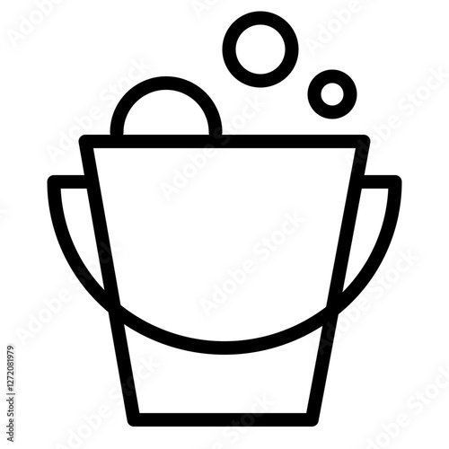 Illustration of a simple bucket with bubbles, symbolizing cleaning or washing activities in a minimalist line style