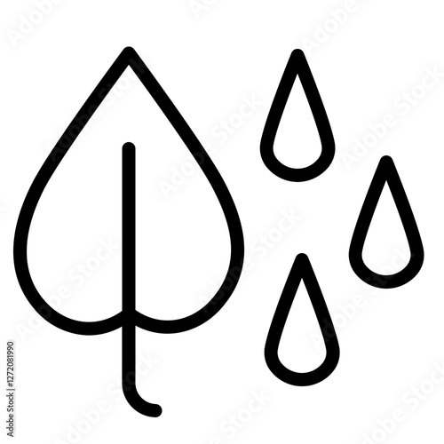 Line icon of a leaf with raindrops symbolizing nature and environmental themes