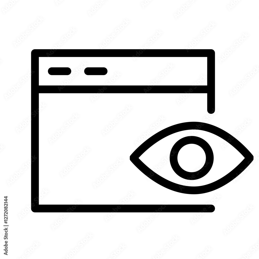 Line icon vector illustration showcasing an eye symbol next to a window representing visibility and observation in digital design