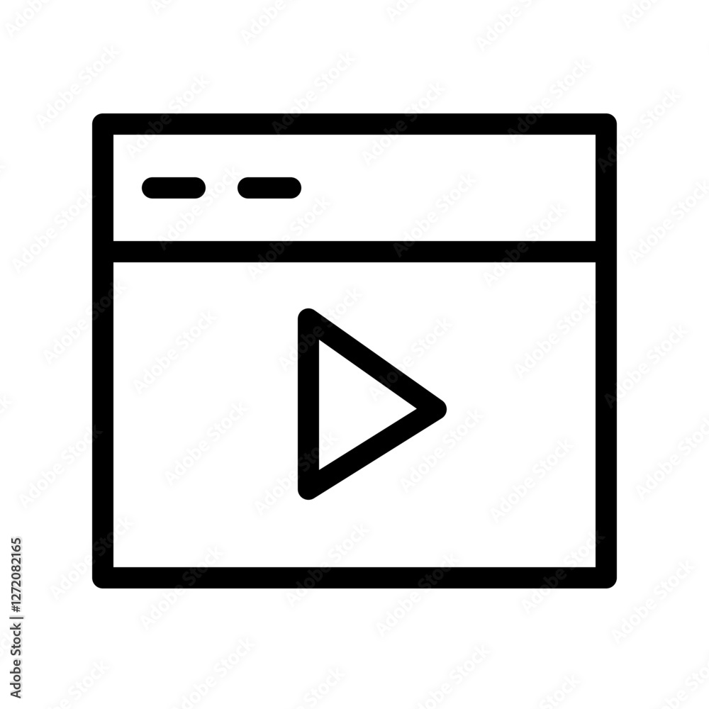 Line icon vector illustration of a media player interface with play button and control options for digital content Line icon vector illustration of a media player interface with play button and control options for digital content