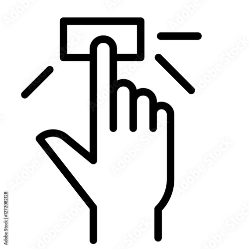Hand pressing a button in a minimalistic line icon design illustrating interaction with devices or technology