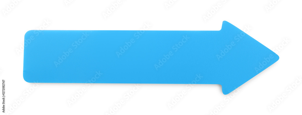 One blue paper arrow isolated on white, top view One blue paper arrow isolated on white, top view