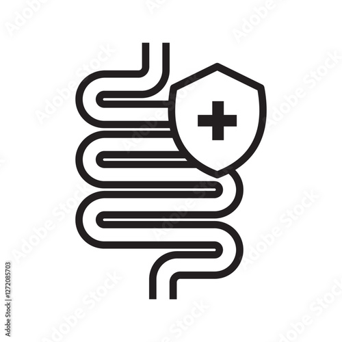 Healthy protected intestine icon. Digestive system protection symbol concept isolated on white background. Vector illustration
