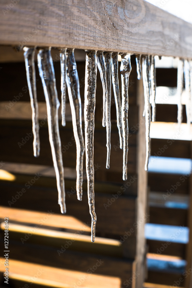 Melting ice, icicles, approaching thaw.