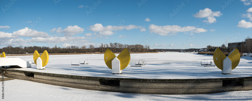 Lake Malta in Poznań. No water in the tank, winter.