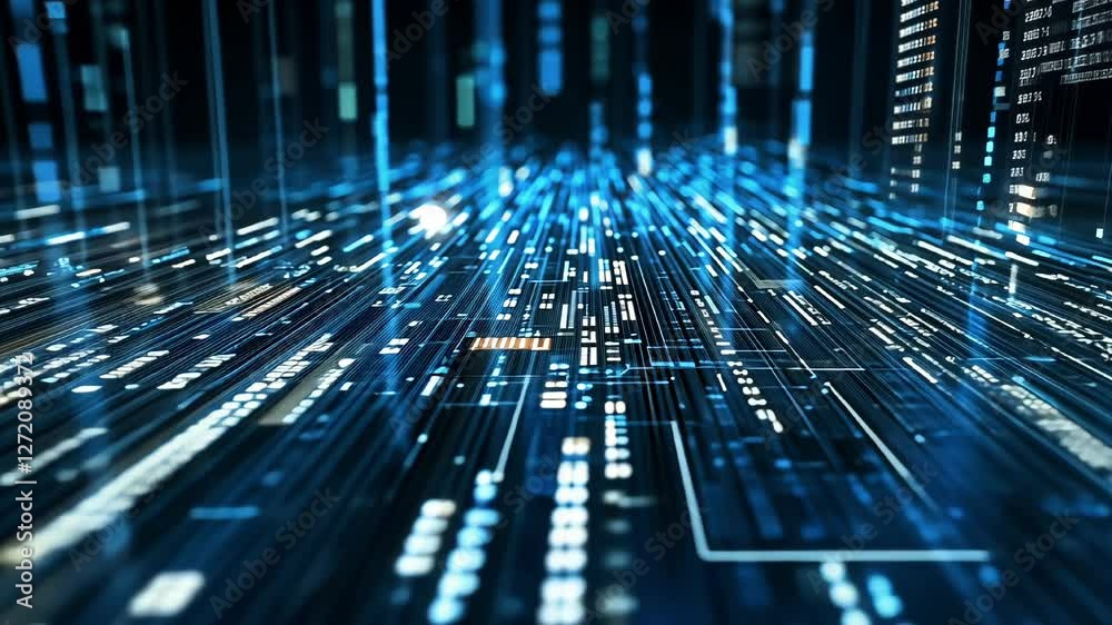 Abstract blue technology background with lines of cyber code