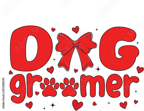 Coquette bow dog groomer EPS Vector, Valentine Dog Grooming Hair Dryer Heart EPS Vector, Dog Grooming EPS Vector, Pet EPS Vector, Paw Print EPS Vector, Love EPS Vector, Dog stylist EPS Vector, Dog Sal