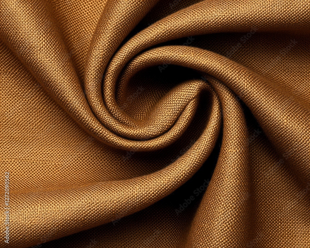 Golden brown fabric drapes in a spiral swirl Golden brown fabric drapes in a spiral swirl