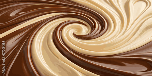  Abstract liquid chocolate wavey swirl texture banner background.