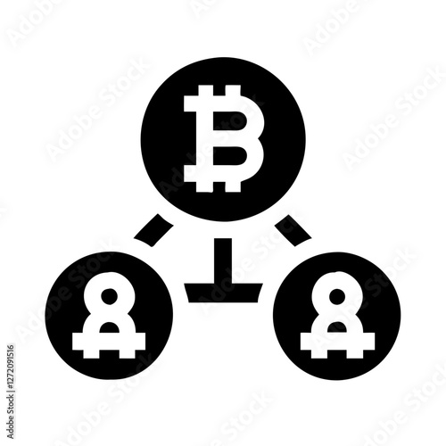 Vector art of bitcoin network icon showing a decentralized peer to peer transaction system isolated on white background