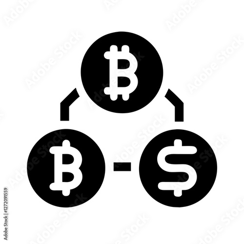 Vector art of bitcoin and dollar exchange concept isolated on white background, depicting the interconnectedness of digital and traditional finance