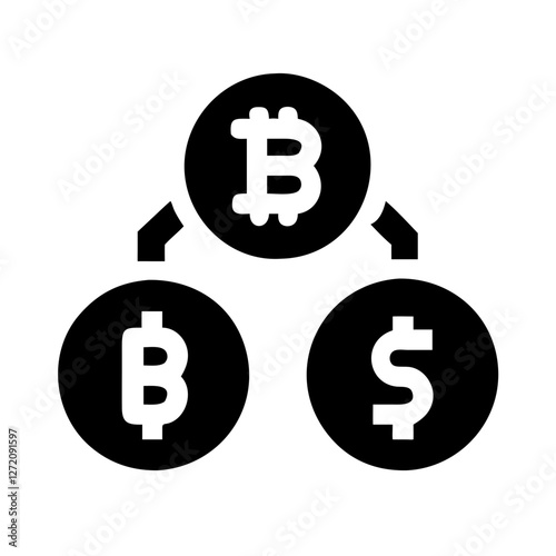 Vector art of bitcoin cryptocurrency coin branching into another bitcoin and dollar isolated on white background representing digital finance