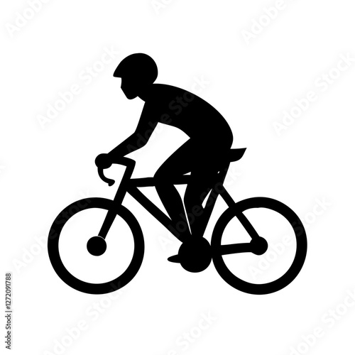 Vector art of silhouette of a cyclist riding a bicycle isolated on white background, highlighting fitness, sport, and outdoor activity with helmet and gear
