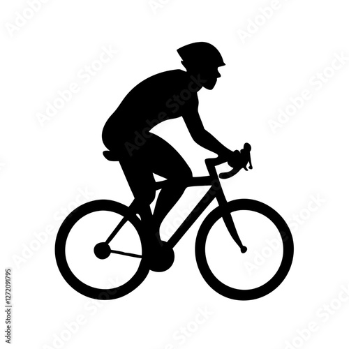Vector art of silhouette of a cyclist riding a bicycle, isolated on white background, captures the essence of speed, fitness, and outdoor activity in a simple design
