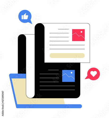 Digital Content Organization In Flat Vector Illustration Symbolizing Social Media Planning, Content Strategy, And Online Engagement, Isolated On White Background.